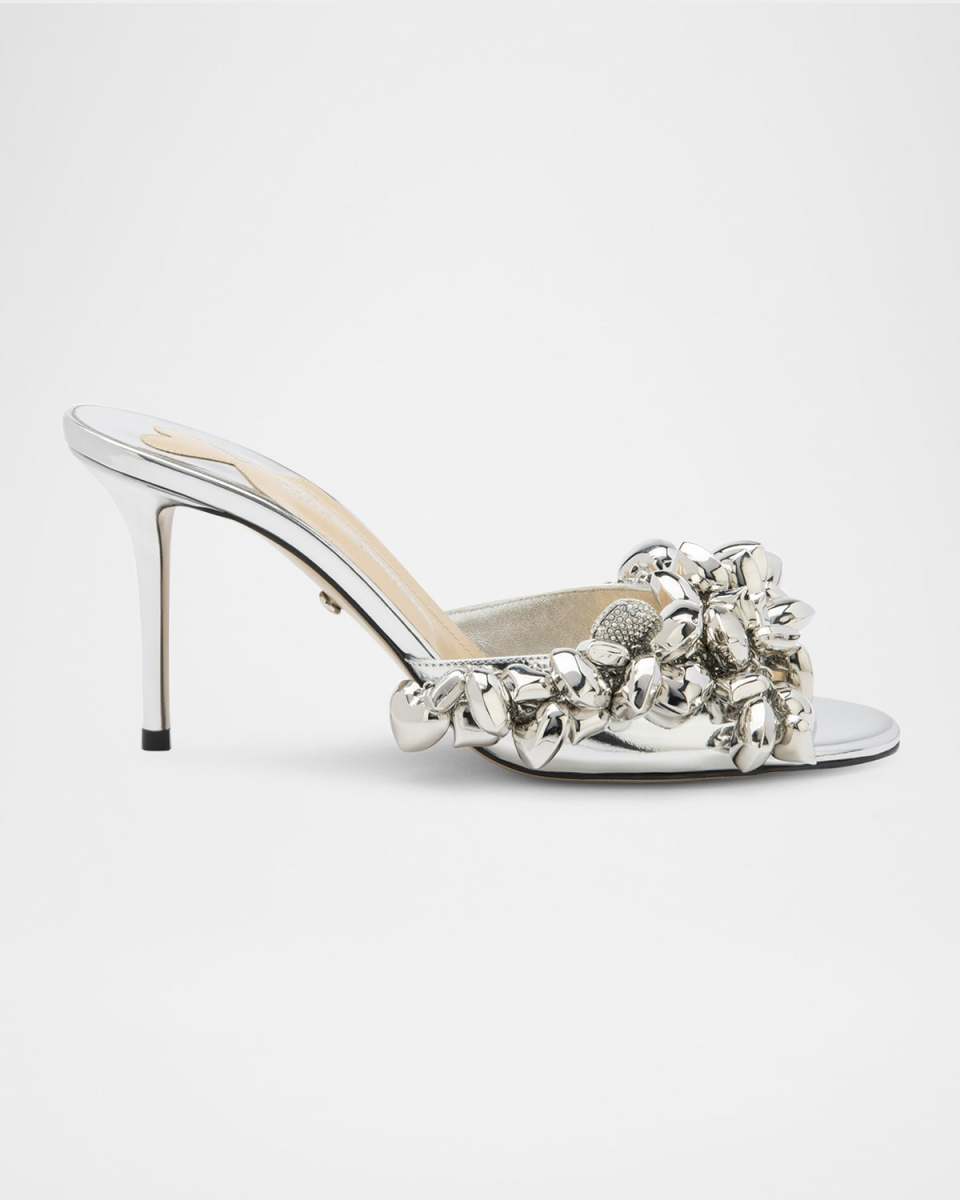 Metallic Heart Charms Mule Sandals